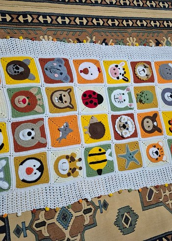 Nakışlı Çok Renkli Çocuk Örgü Battaniye - Görsel 10