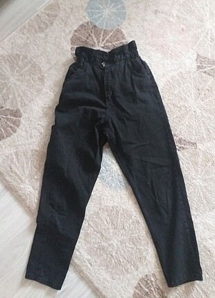 Beli büzgülü mom jean siyah