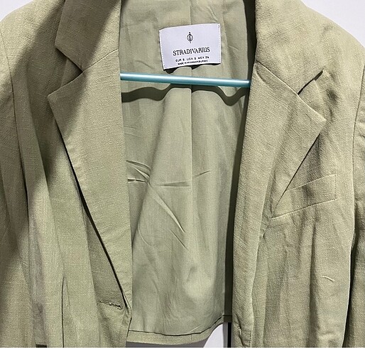 s Beden haki Renk Stradivarius Keten Crop Blazer