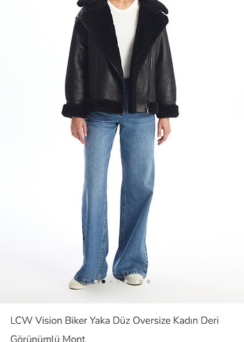 LCW Siyah Oversize Kadın Deri Mont