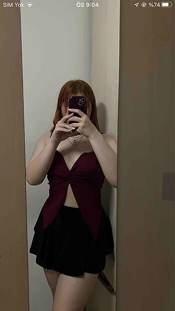 xs Beden bordo Renk Askılı bluz