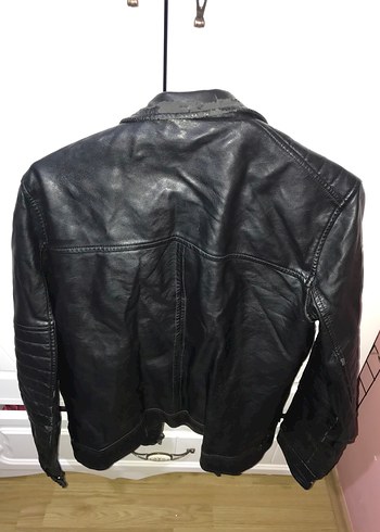 Mavi Siyah Deri Biker Ceket
