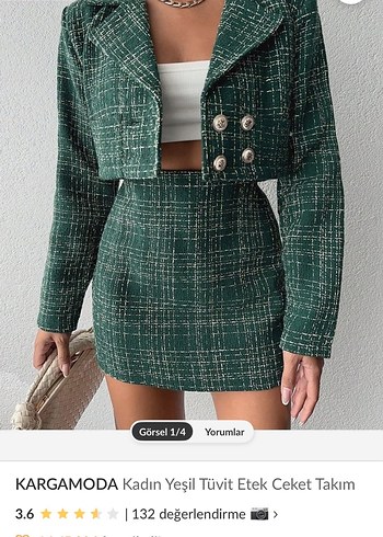 Düğmeli Kısa Yeşil Ekose Kadın Takım - Görsel 5