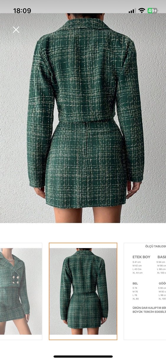 Düğmeli Kısa Yeşil Ekose Kadın Takım - Görsel 3