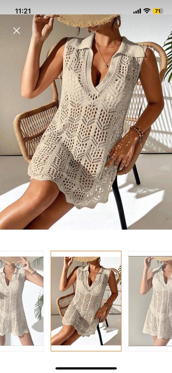 Plaj elbisesi Bej Dantel Detaylı Kısa Triko Elbise - Görsel 2