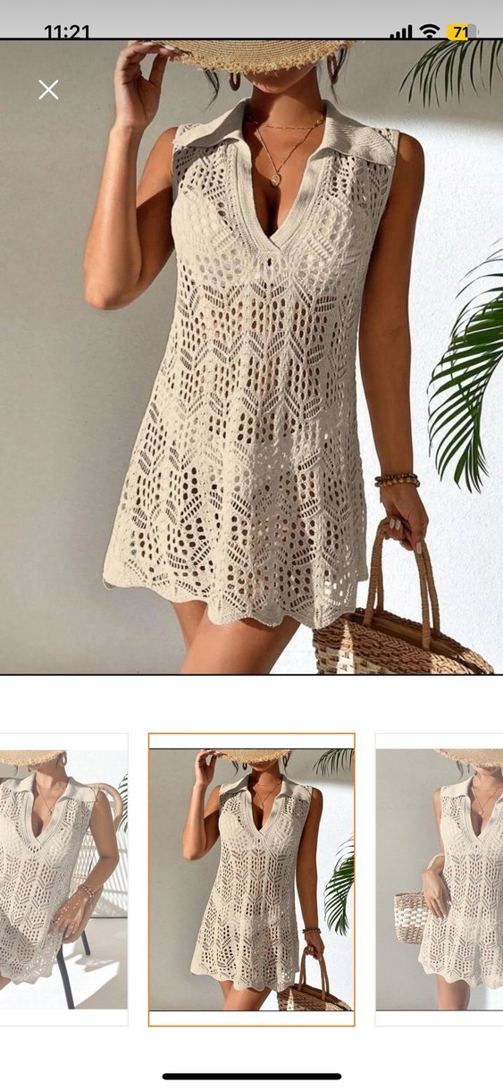 Plaj elbisesi Bej Dantel Detaylı Kısa Triko Elbise - Görsel 4