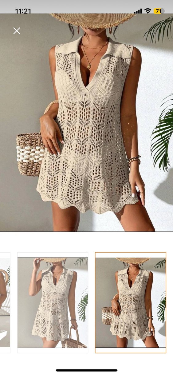 Plaj elbisesi Bej Dantel Detaylı Kısa Triko Elbise - Görsel 5