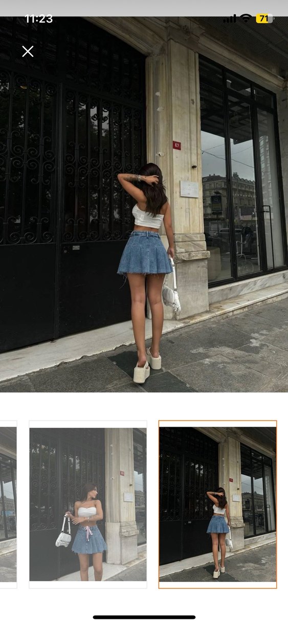 Pembe Kuşaklı Denim Mini Etek - Görsel 4