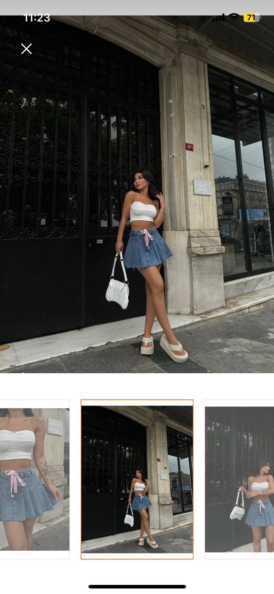 Pembe Kuşaklı Denim Mini Etek - Görsel 2