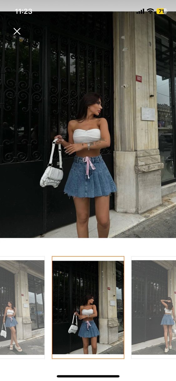 Pembe Kuşaklı Denim Mini Etek - Görsel 3