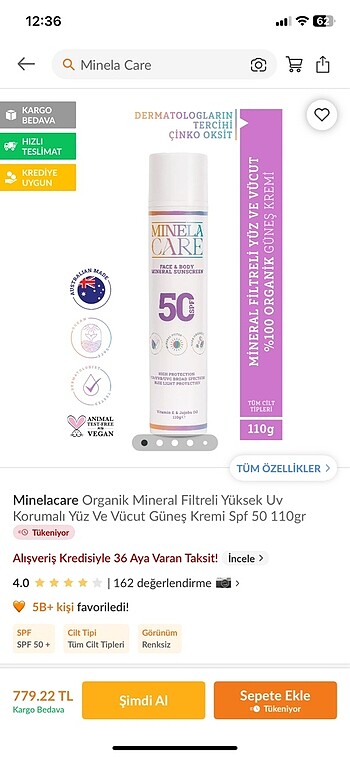 Minela Care güneş kremi