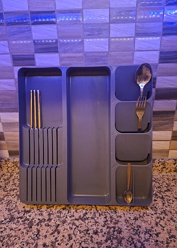 Gri Mavi Plastik Çatal Kaşık Düzenleyici - Görsel 2