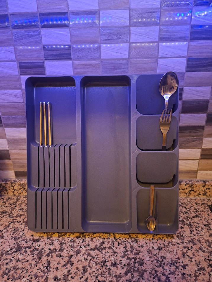 Gri Mavi Plastik Çatal Kaşık Düzenleyici - Görsel 2