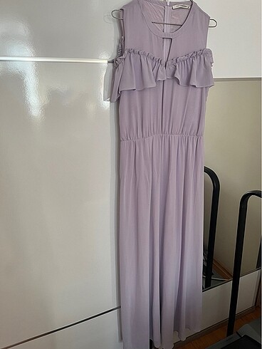 Uzun şifon lila renkli abiye elbise - Görsel 2