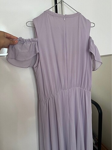 Uzun şifon lila renkli abiye elbise - Görsel 4