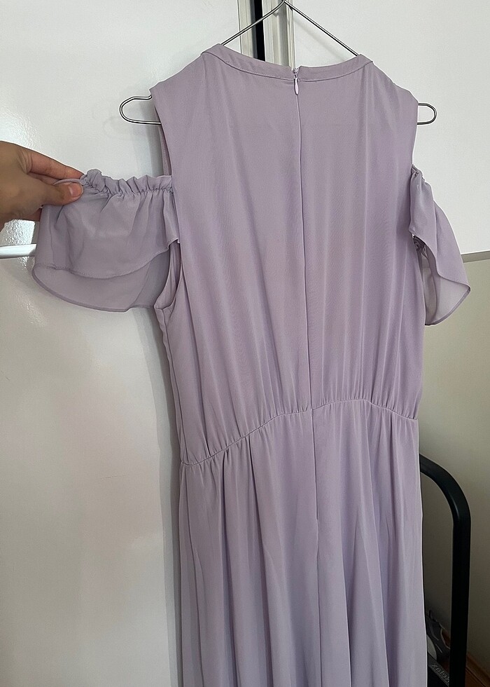 Uzun şifon lila renkli abiye elbise - Görsel 4