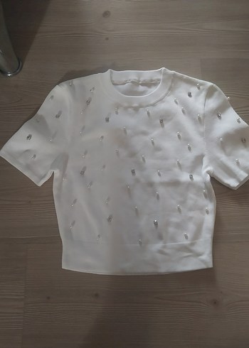 Kısa Kollu Kadın tasli Triko t-shirt