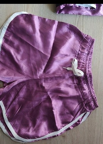 Mor Parlak Kısa saten Eşofman Takımı - Görsel 4