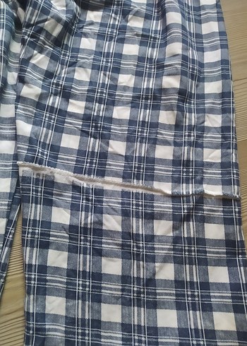 unisex  Gri Mavi Ekose Bol Kesim Pantolon termal - Görsel 4