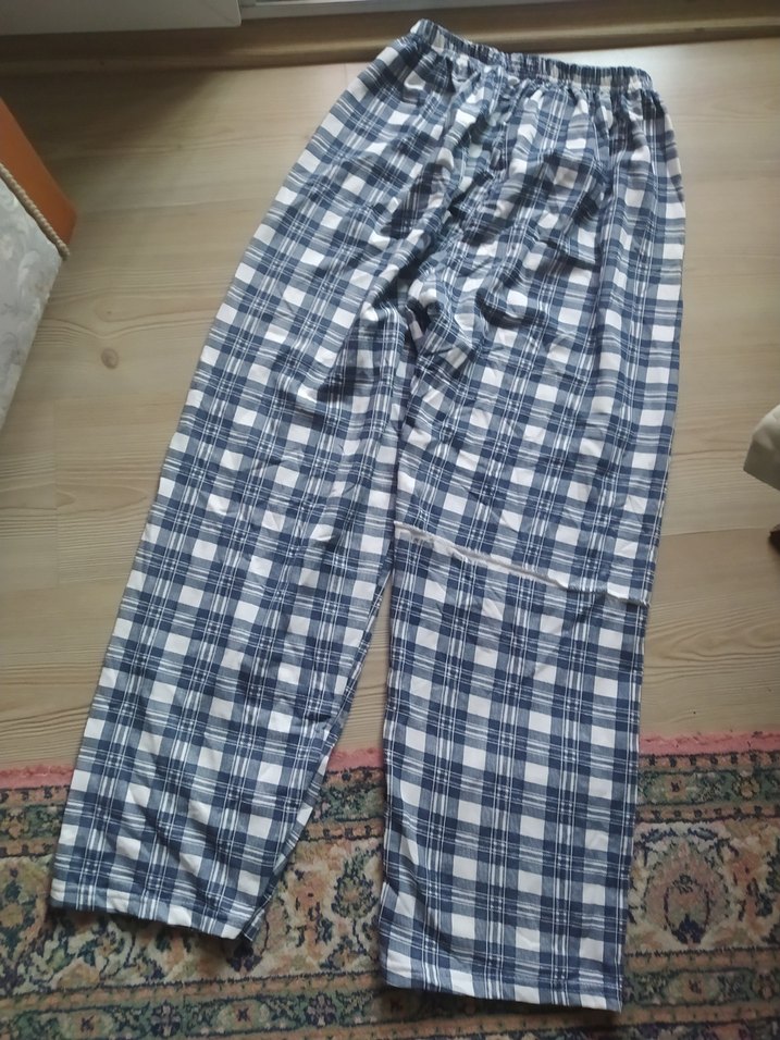unisex  Gri Mavi Ekose Bol Kesim Pantolon termal - Görsel 2