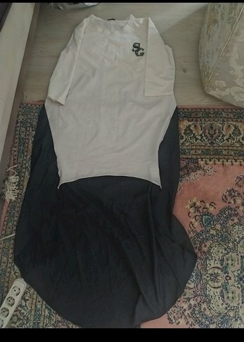 Siyah on kısa arkası uzun tunik ferace elbise - Görsel 7