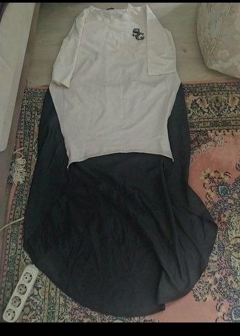 Siyah on kısa arkası uzun tunik ferace elbise - Görsel 6