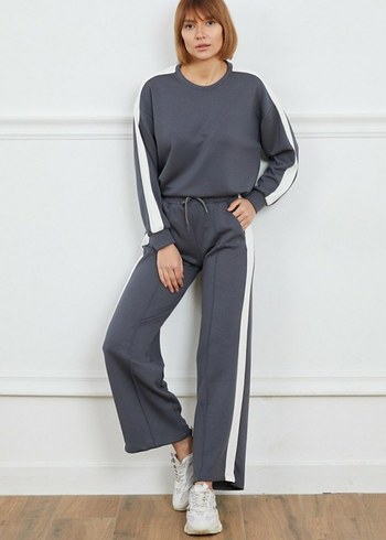 gri çizgili model kumas Takım esofman - Görsel 4