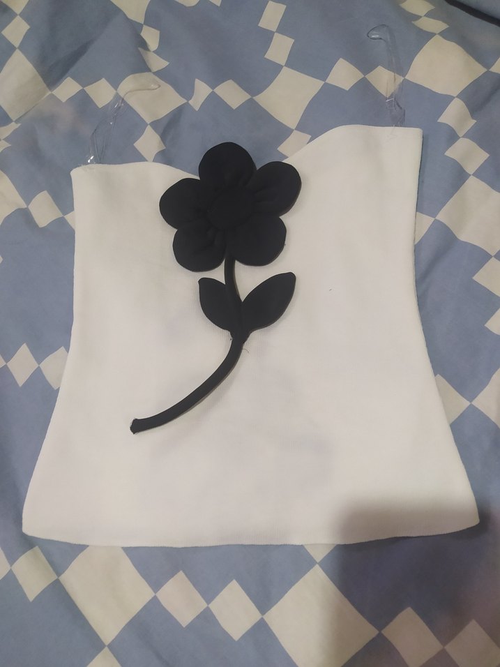 Beyaz, Siyah Çiçek Desenli Gotik triko bustiyer - Görsel 3