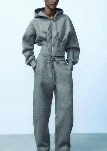 Gri Rahat Kesim Kadın Eşofman alt, simleri var ,SARDONLU - Görsel 3