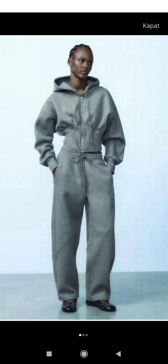 Gri Rahat Kesim Kadın Eşofman alt, simleri var ,SARDONLU - Görsel 3