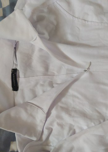 Beyaz Yüksek Yakalı Dar Kesim Kadın Ceket 100/100 pamuk - Görsel 13