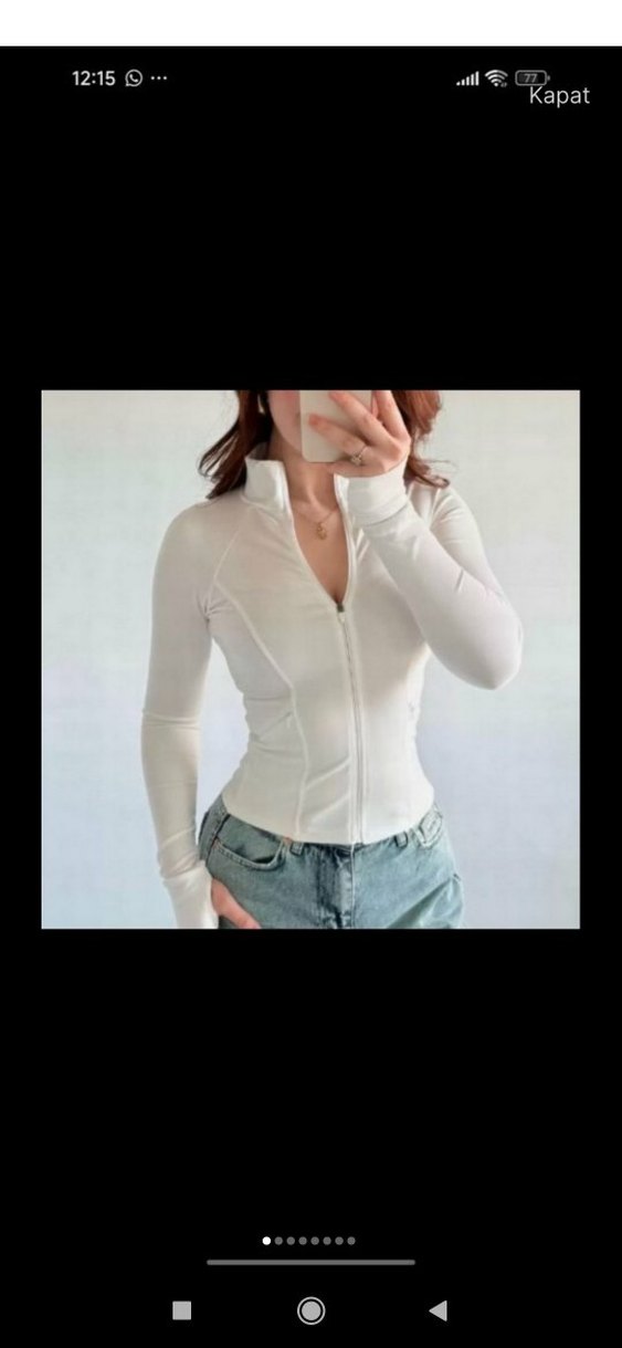 Beyaz Yüksek Yakalı Dar Kesim Kadın Ceket 100/100 pamuk - Görsel 3