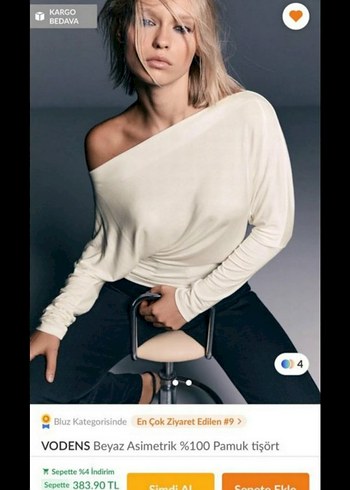 Beyaz Asimetrik %100 Pamuk Tişört kayık yaka - Görsel 2