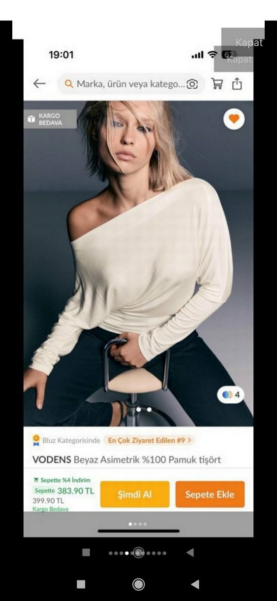 Beyaz Asimetrik %100 Pamuk Tişört kayık yaka - Görsel 2