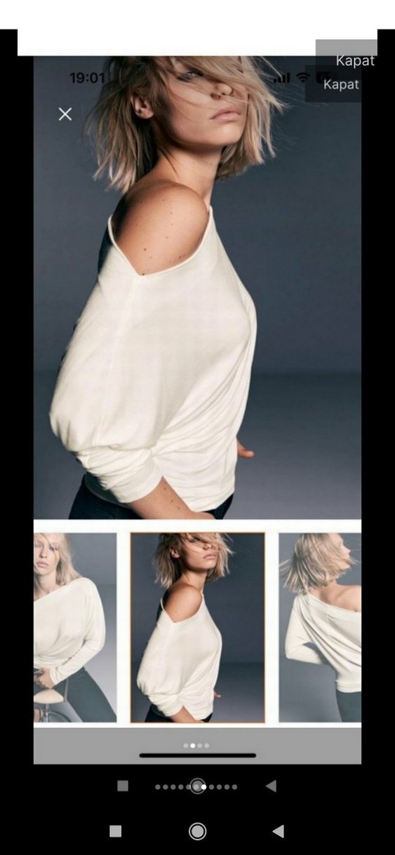 Beyaz Asimetrik %100 Pamuk Tişört kayık yaka - Görsel 3