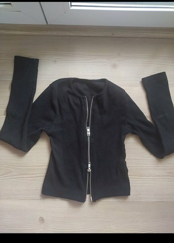 Siyah Fermuarlı triko  Crop Top - Görsel 2