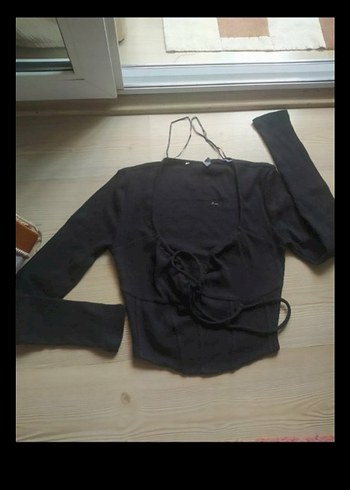 Siyah V Yaka Triko Bustiyer kazak bustiyer - Görsel 2