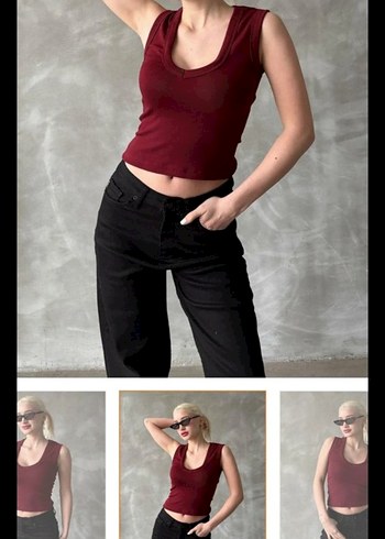 Bordo V Yaka Kadın Crop Top - Görsel 2