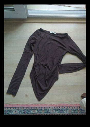 Kahverengi Drapeli Mini Bluz kayık kaya - Görsel 2