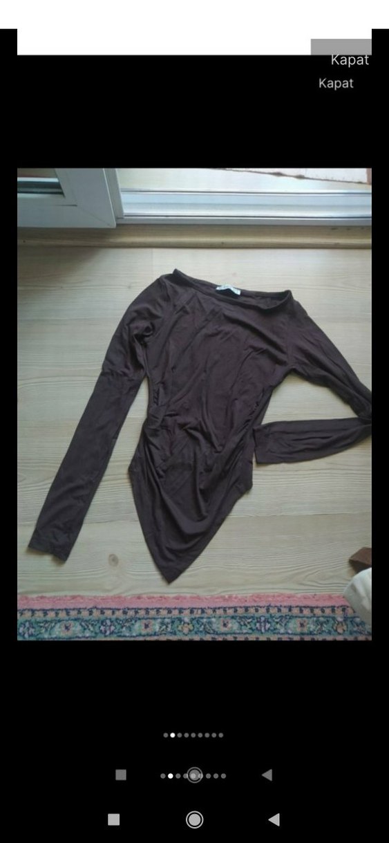 Kahverengi Drapeli Mini Bluz kayık kaya - Görsel 2