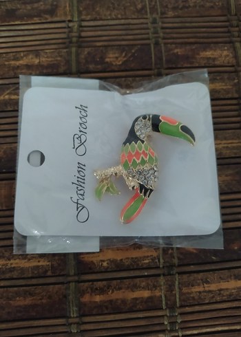 taşlı papagan Parlak Altın Broş - Görsel 4