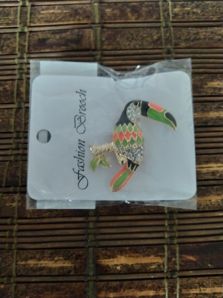 taşlı papagan Parlak Altın Broş - Görsel 2