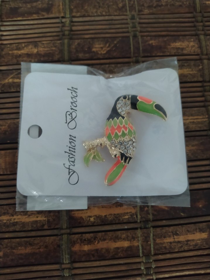 taşlı papagan Parlak Altın Broş - Görsel 4