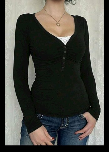 Kadın Beyaz V Yaka Uzun Kollu Pamuklu Gömlek - Görsel 2