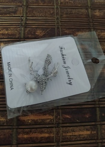 gümüş geyik başı Taşlı Kadın Broş - Görsel 2