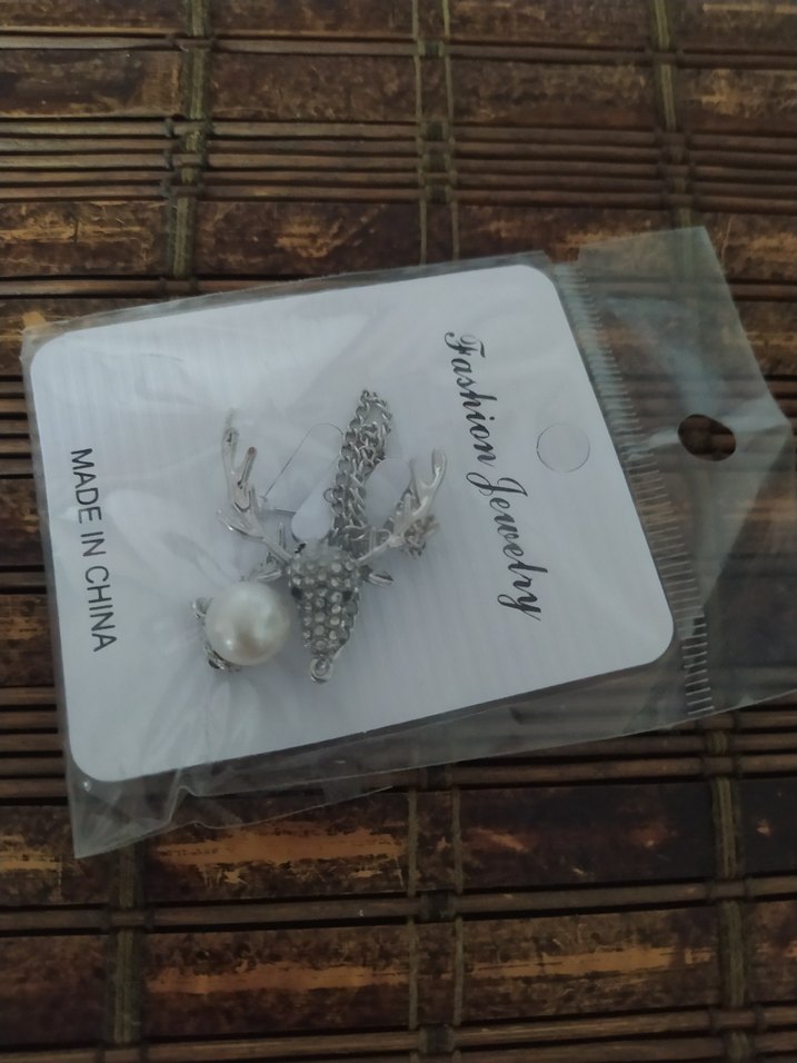 gümüş geyik başı Taşlı Kadın Broş - Görsel 2