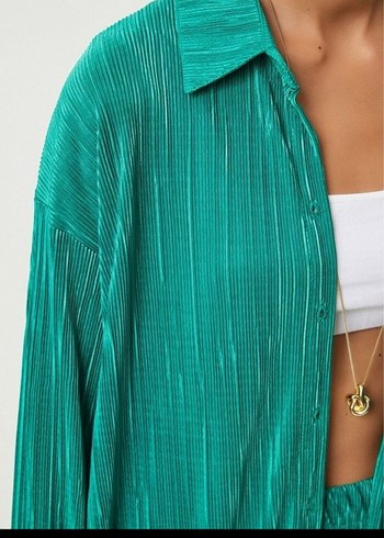 Yeşil Pilili Rahat Kesim Kadın  Pantolon takim - Görsel 2