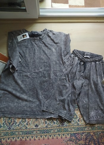 eskitme Gri Batik taslii Kısa Kollu spor takim - Görsel 3