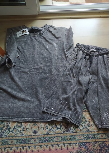 eskitme Gri Batik taslii Kısa Kollu spor takim - Görsel 2