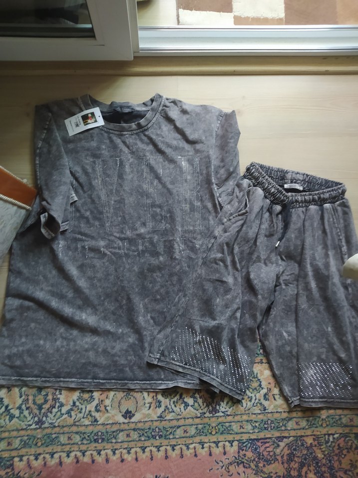 eskitme Gri Batik taslii Kısa Kollu spor takim - Görsel 3